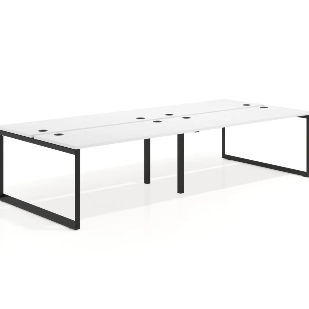 Mesa oficina multipuesto bench Delta doble, fondo 142cm, estructura negra