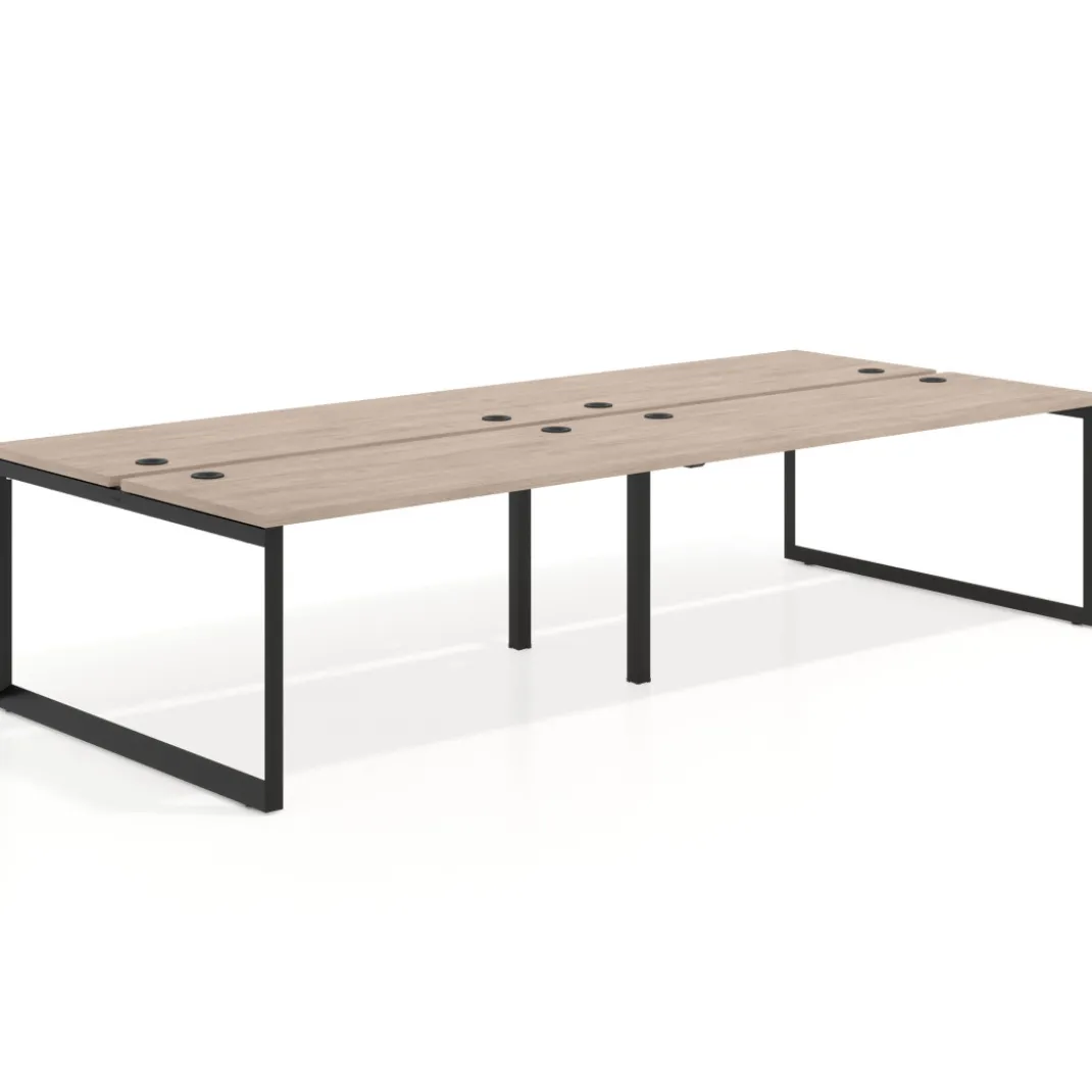 Mesa oficina multipuesto bench Delta doble, fondo 142cm, estructura negra