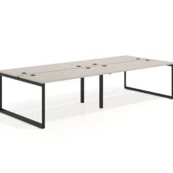 Mesa oficina multipuesto bench Delta doble, fondo 142cm, estructura negra