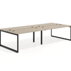 Mesa oficina multipuesto bench Delta doble, fondo 142cm, estructura negra