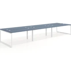Mesa oficina multipuesto bench Delta triple, fondo 142cm, estructura blanca