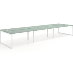 Mesa oficina multipuesto bench Delta triple, fondo 142cm, estructura blanca