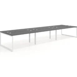 Mesa oficina multipuesto bench Delta triple, fondo 142cm, estructura blanca