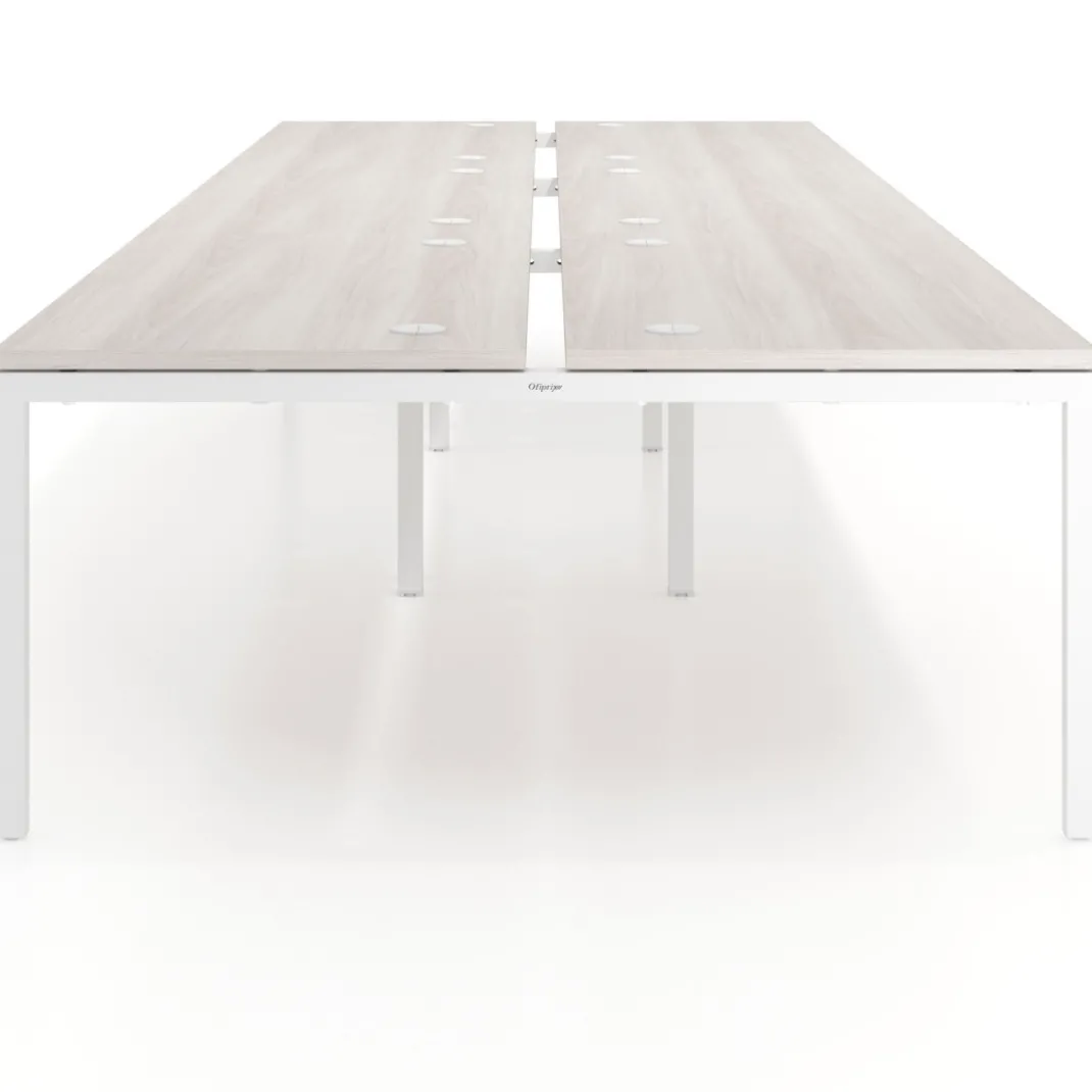 Mesa oficina multipuesto bench Kube triple, fondo 166 cm, estructura blanco