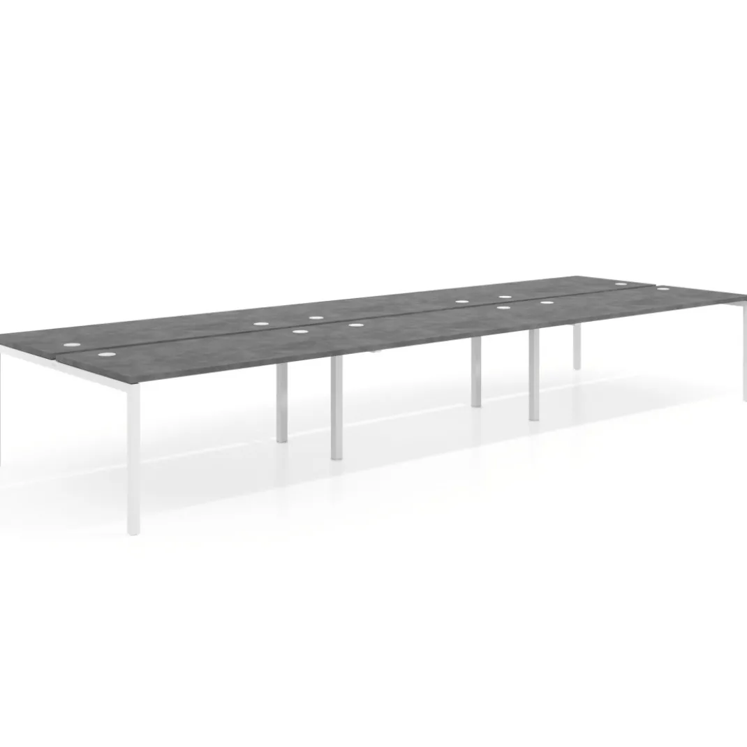 Mesa oficina multipuesto bench Kube triple, fondo 166 cm, estructura blanco