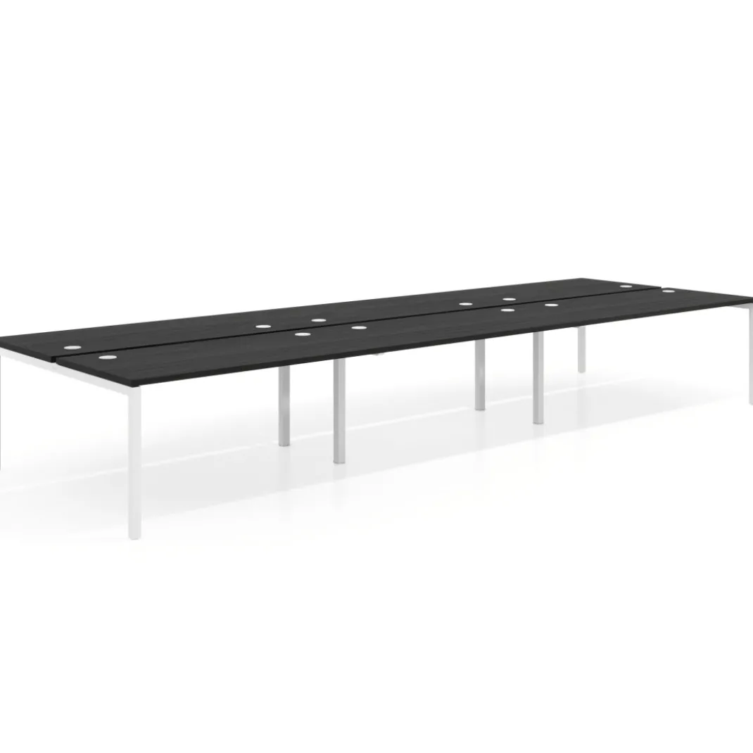 Mesa oficina multipuesto bench Kube triple, fondo 166 cm, estructura blanco