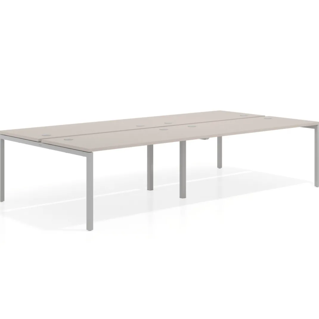Mesa oficina multipuesto bench Kube doble, fondo 166 cm, estructura aluminio