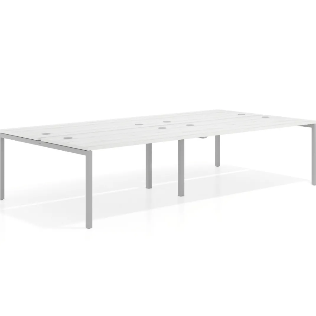 Mesa oficina multipuesto bench Kube doble, fondo 166 cm, estructura aluminio