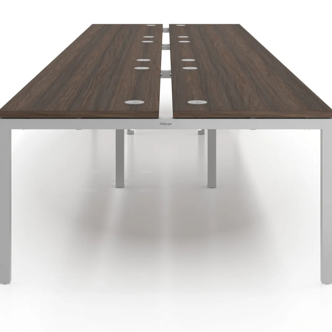Mesa oficina multipuesto bench triple Kube, fondo 142cm, estructura aluminio