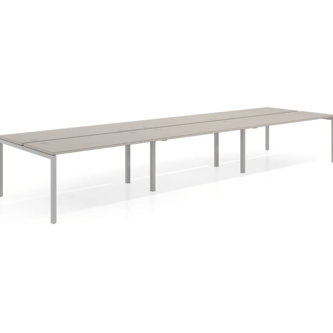 Mesa oficina multipuesto bench triple Kube, fondo 142cm, estructura aluminio