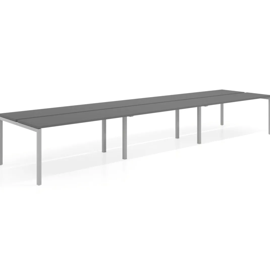 Mesa oficina multipuesto bench triple Kube, fondo 126 cm, estructura aluminio