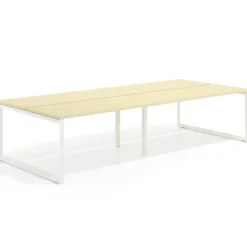 Mesa oficina multipuesto bench Delta doble, fondo 142cm, estructura blanca