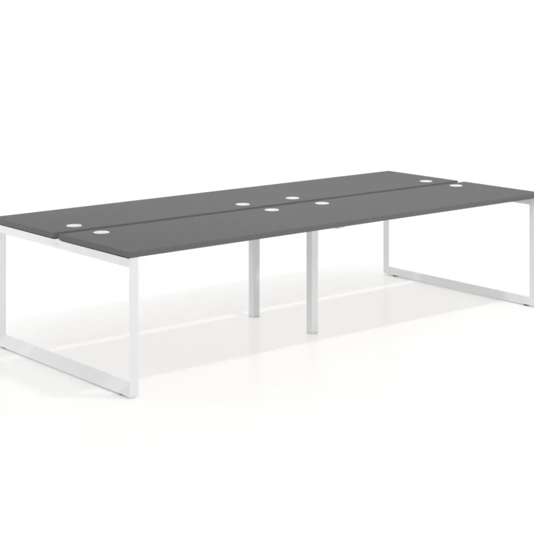 Mesa oficina multipuesto bench Delta doble, fondo 142cm, estructura blanca