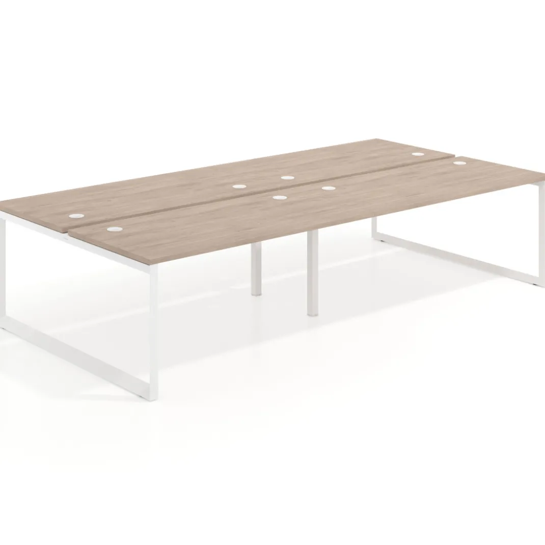 Mesa oficina multipuesto bench Delta doble, fondo 166cm estructura blanca