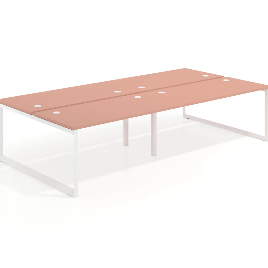 Mesa oficina multipuesto bench Delta doble, fondo 166cm estructura blanca