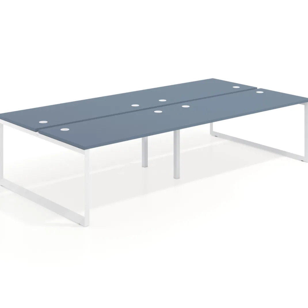 Mesa oficina multipuesto bench Delta doble, fondo 166cm estructura blanca