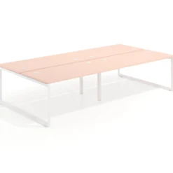 Mesa oficina multipuesto bench Delta doble, fondo 166cm estructura blanca