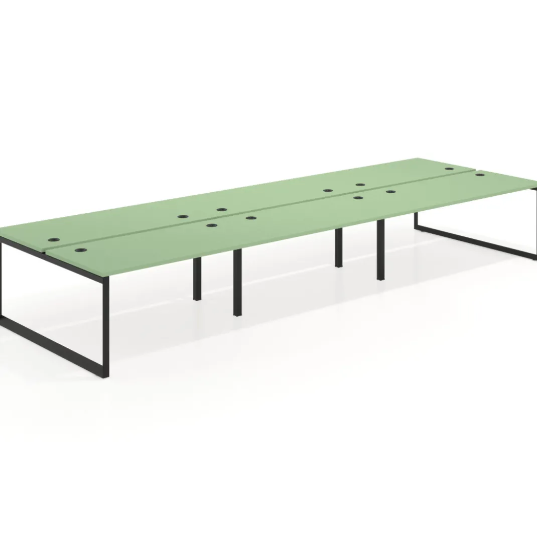Mesa oficina multipuesto bench Delta triple, fondo 166cm estructura negra