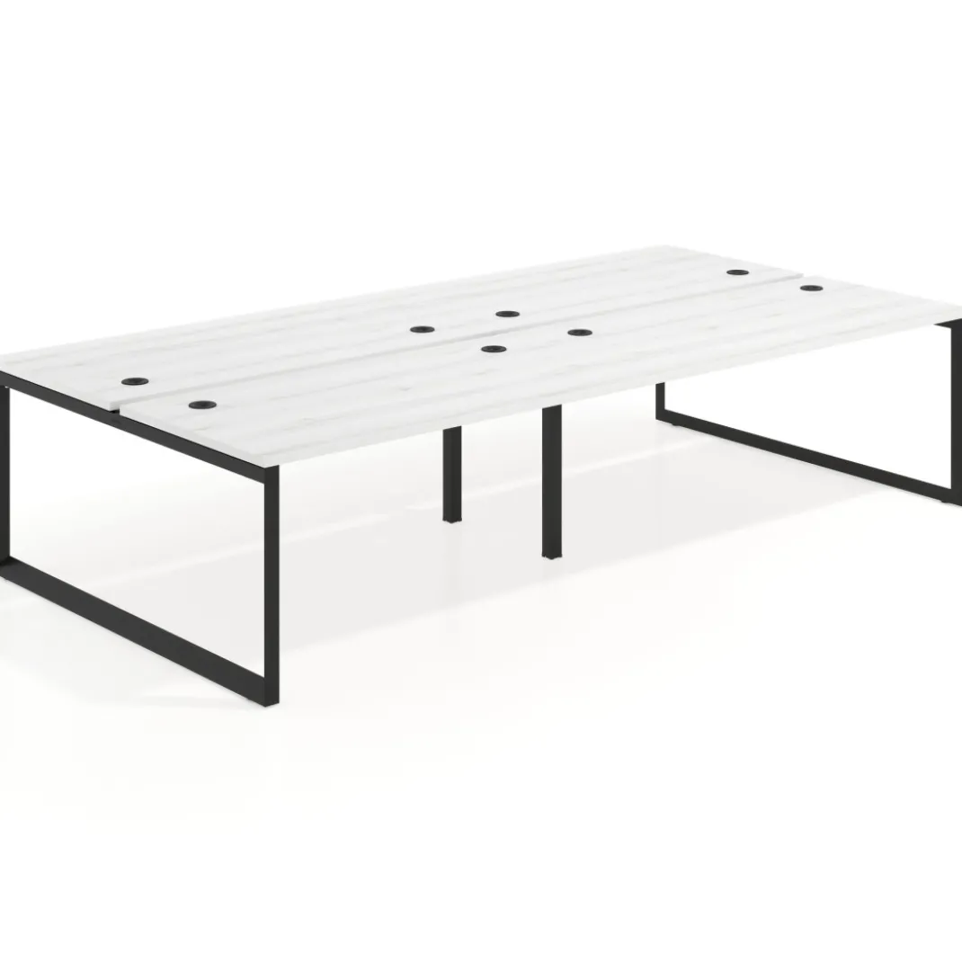 Mesa oficina multipuesto bench Delta doble, fondo 166cm estructura negra