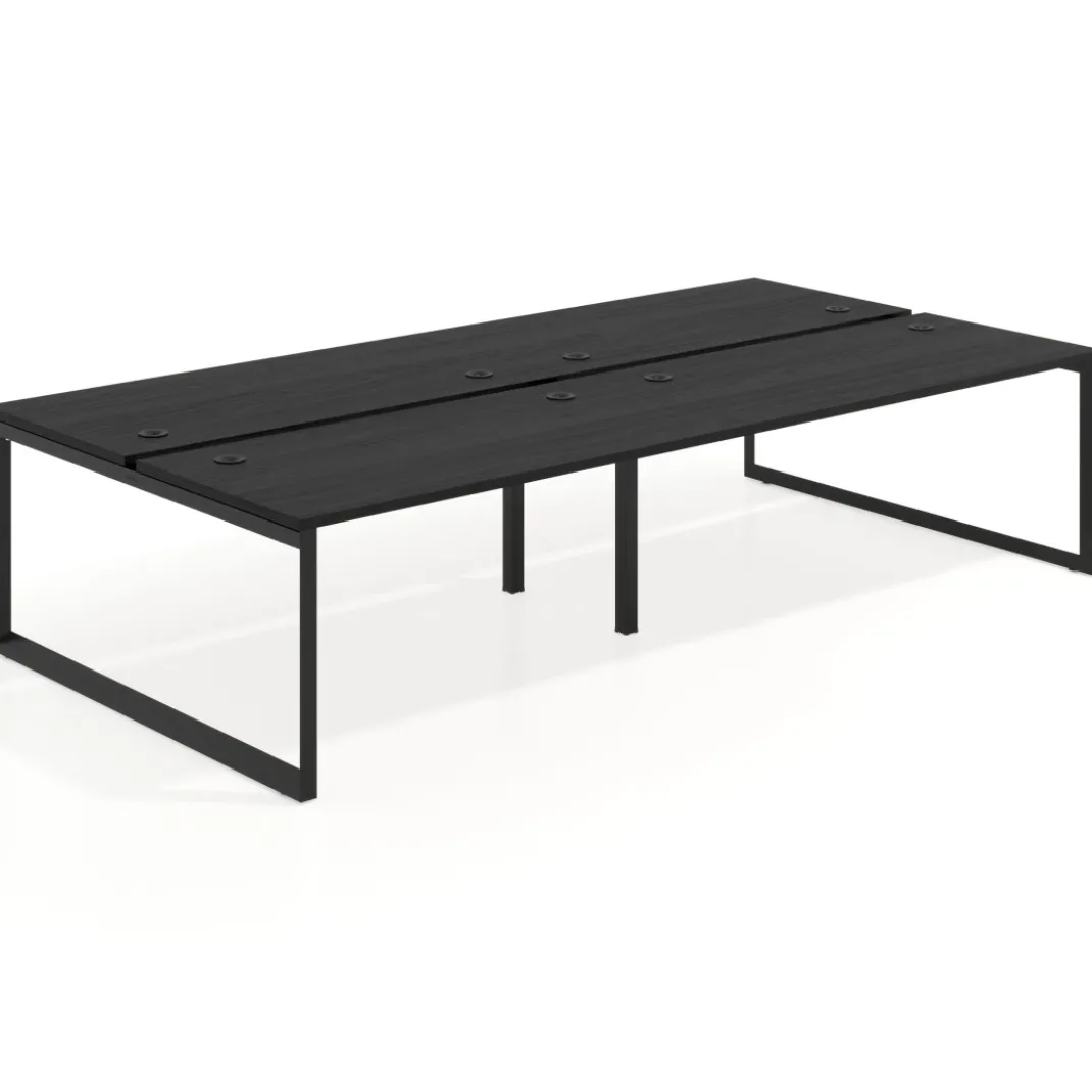 Mesa oficina multipuesto bench Delta doble, fondo 166cm estructura negra
