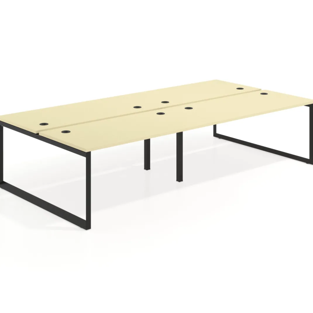 Mesa oficina multipuesto bench Delta doble, fondo 166cm estructura negra