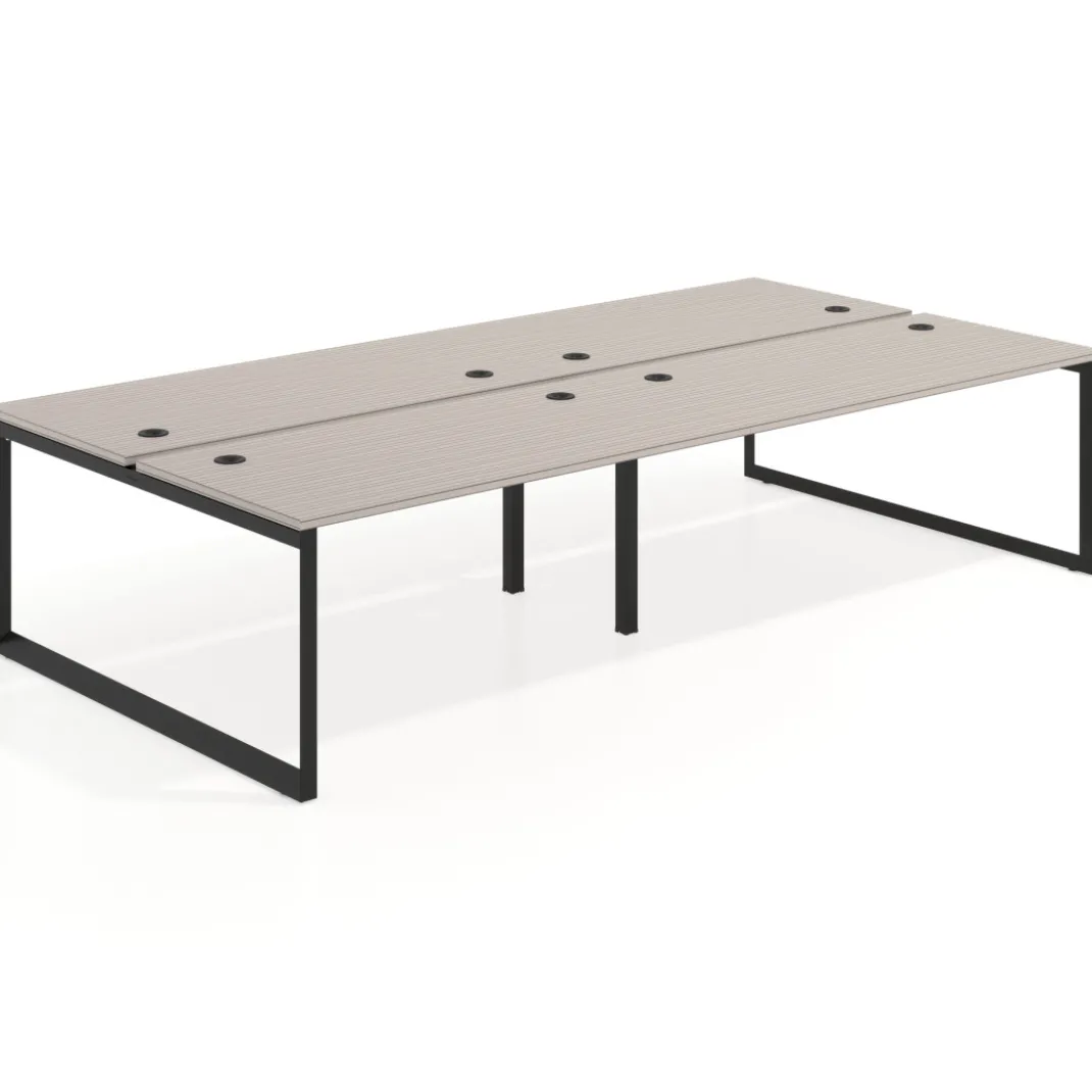 Mesa oficina multipuesto bench Delta doble, fondo 166cm estructura negra