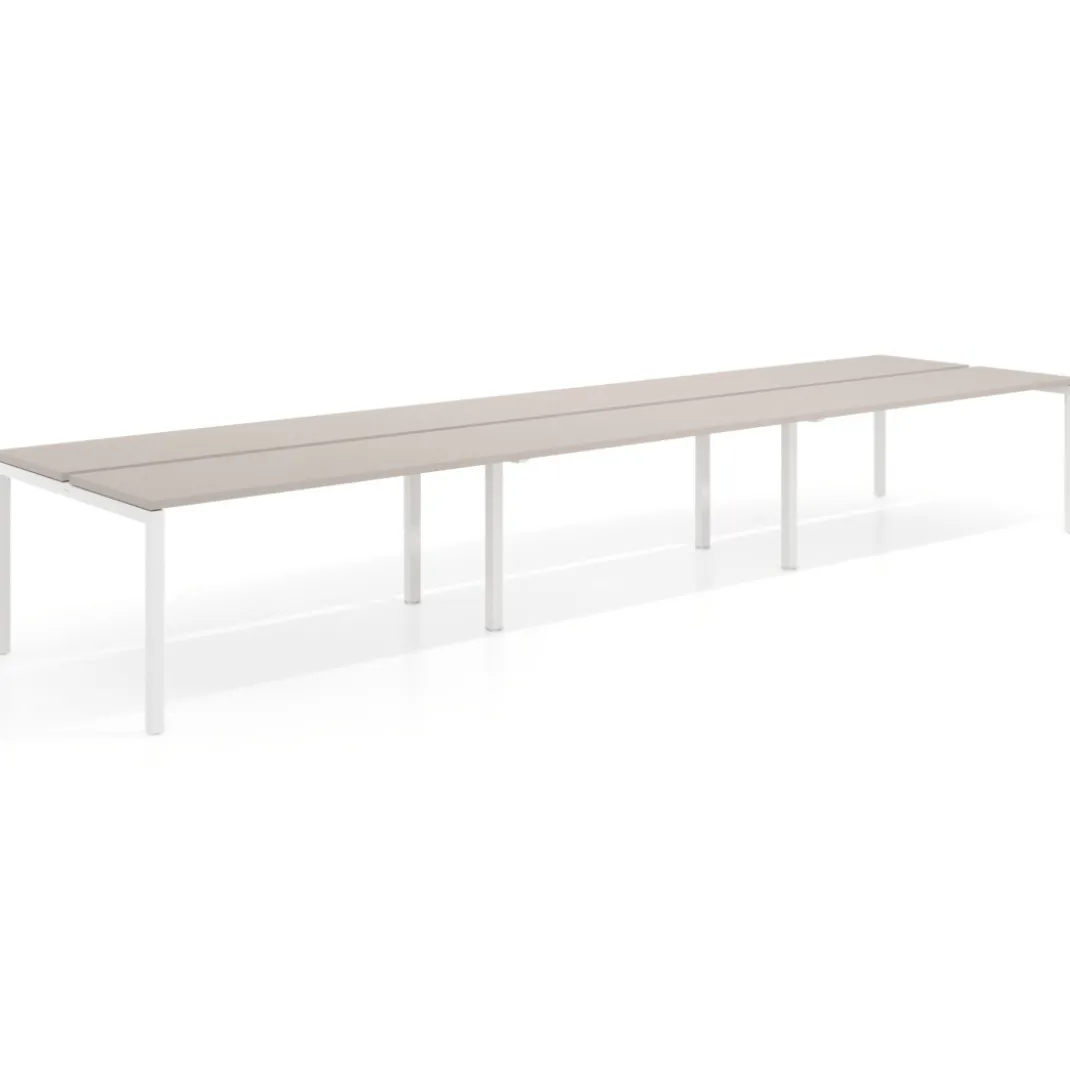 Mesa oficina multipuesto bench triple Kube, fondo 126 cm, estructura blanco