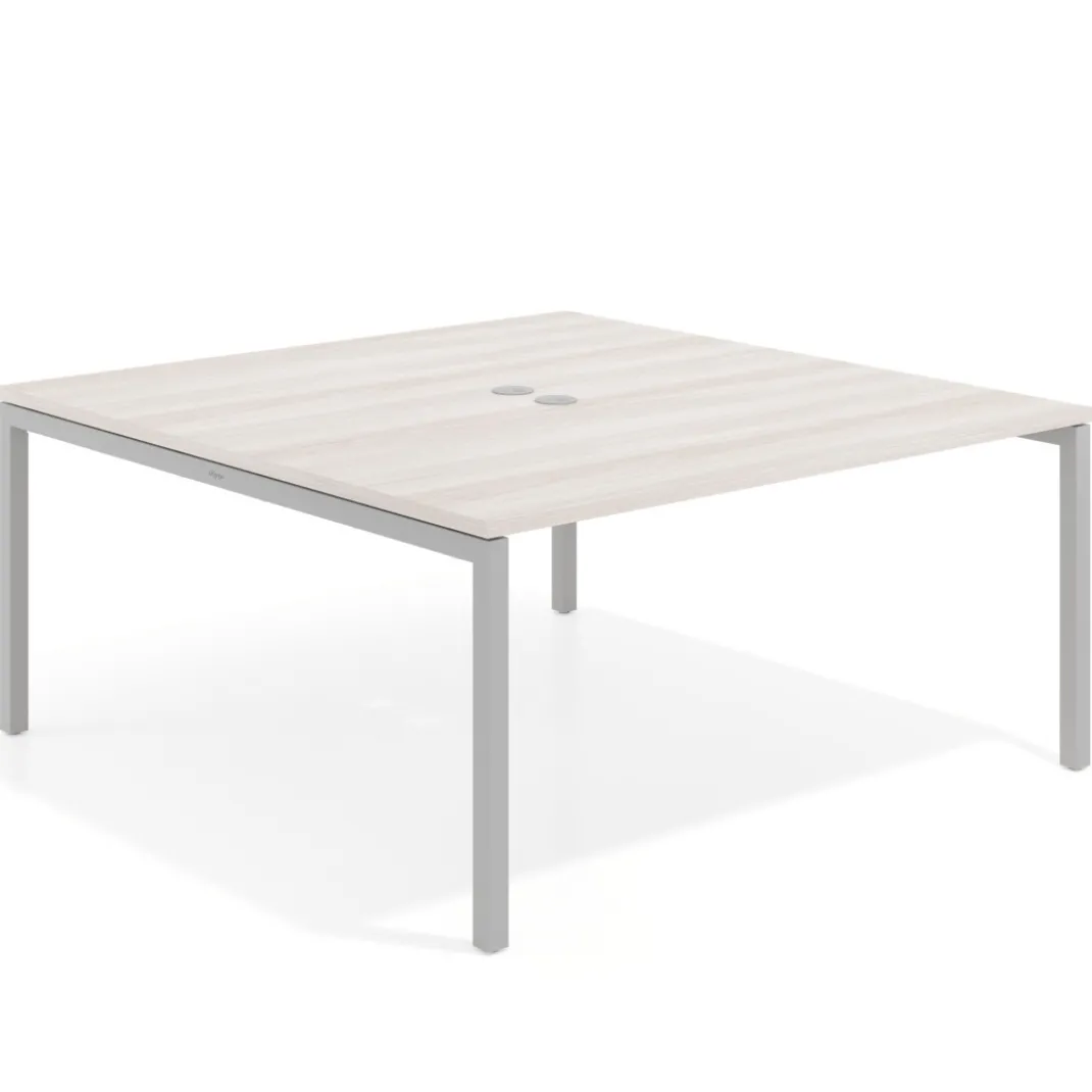 Mesa para coworking encimera continua fondo 126 cm estructura blanca