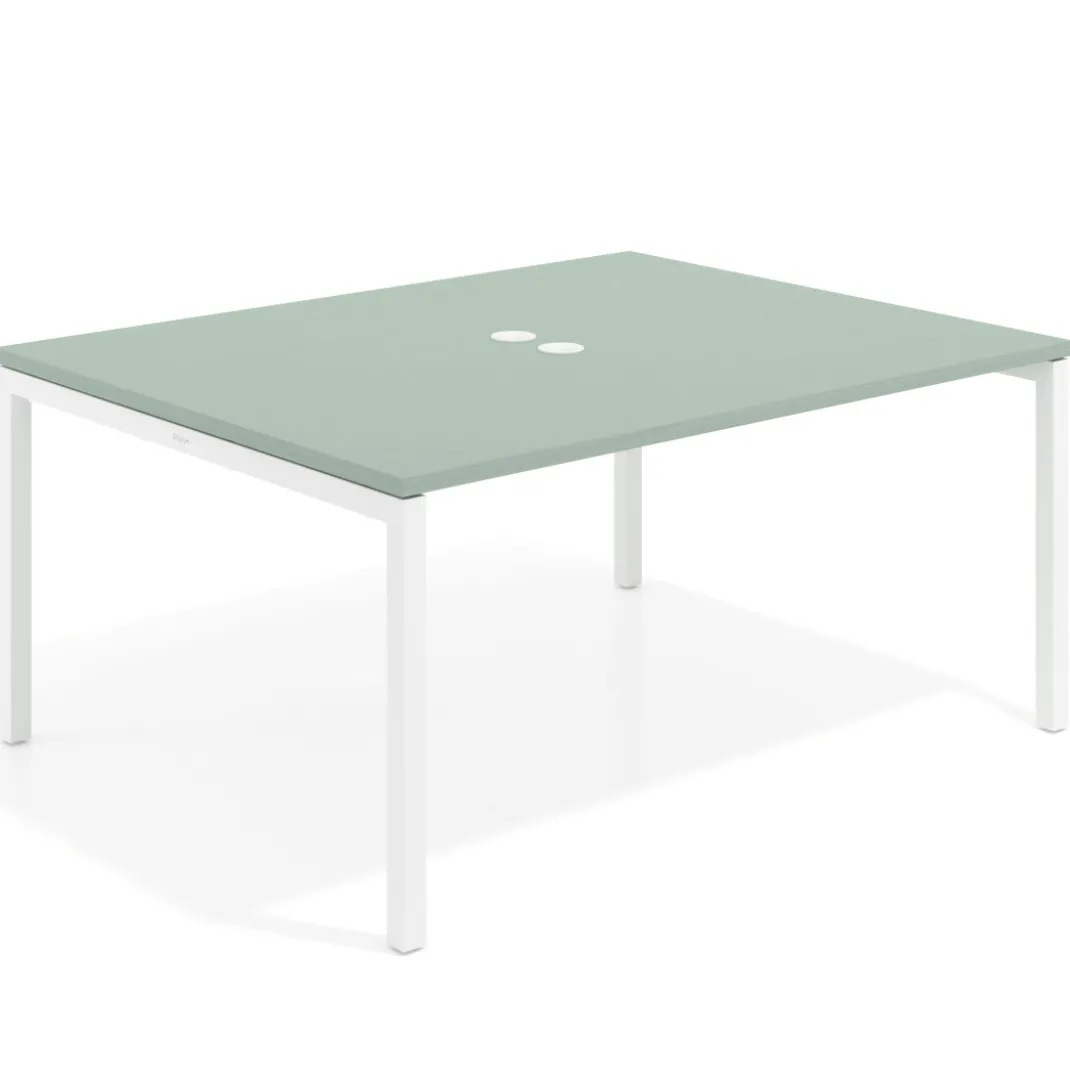 Mesa para coworking encimera continua fondo 126 cm estructura blanca