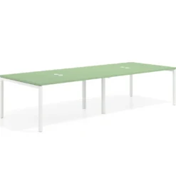 Mesa para coworking encimera continua doble Kube, fondo 126 cm, estructura blanca