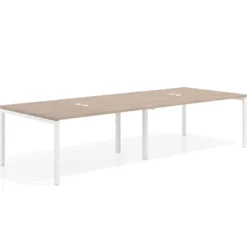 Mesa para coworking encimera continua doble Kube, fondo 126 cm, estructura blanca