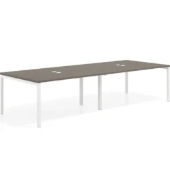 Mesa para coworking encimera continua doble Kube, fondo 126 cm, estructura blanca