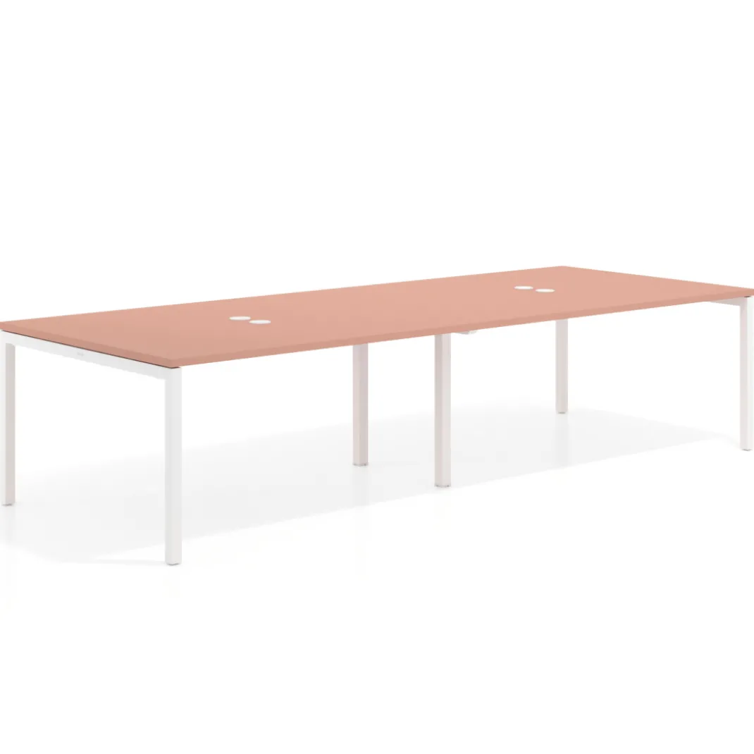 Mesa para coworking encimera continua doble Kube, fondo 126 cm, estructura blanca