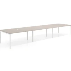 Mesa para coworking encimera continua triple Kube, fondo 126 cm, estructura blanca