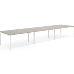 Mesa para coworking encimera continua triple Kube, fondo 126 cm, estructura blanca