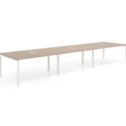Mesa para coworking encimera continua triple Kube, fondo 126 cm, estructura blanca