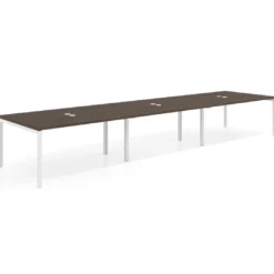 Mesa para coworking encimera continua triple Kube, fondo 126 cm, estructura blanca