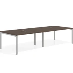 Mesa para coworking encimera continua doble Kube, fondo 126 cm, estructura aluminio