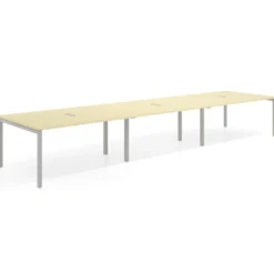 Mesa para coworking encimera continua triple Kube, fondo 126 cm, estructura aluminio