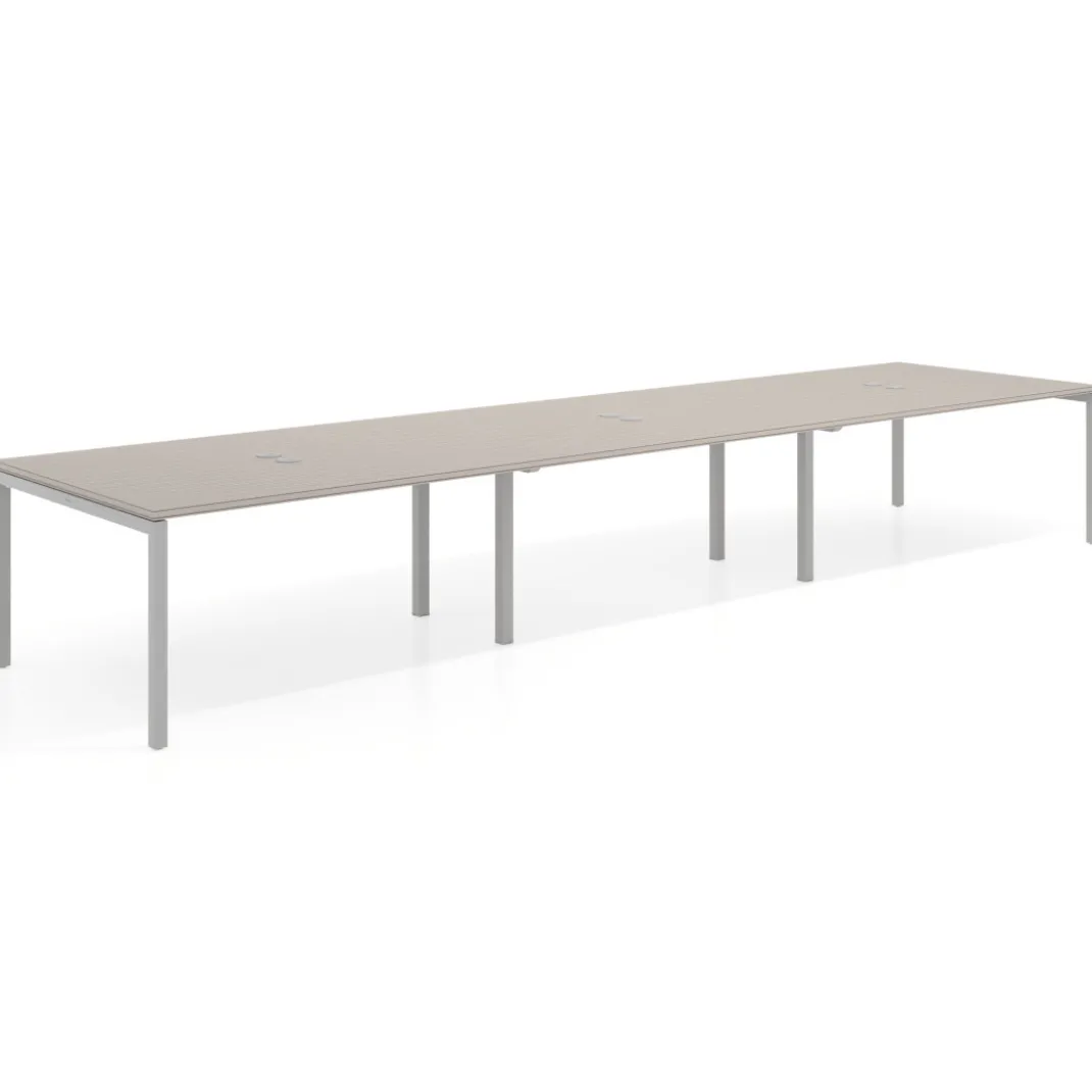Mesa para coworking encimera continua triple Kube, fondo 126 cm, estructura aluminio