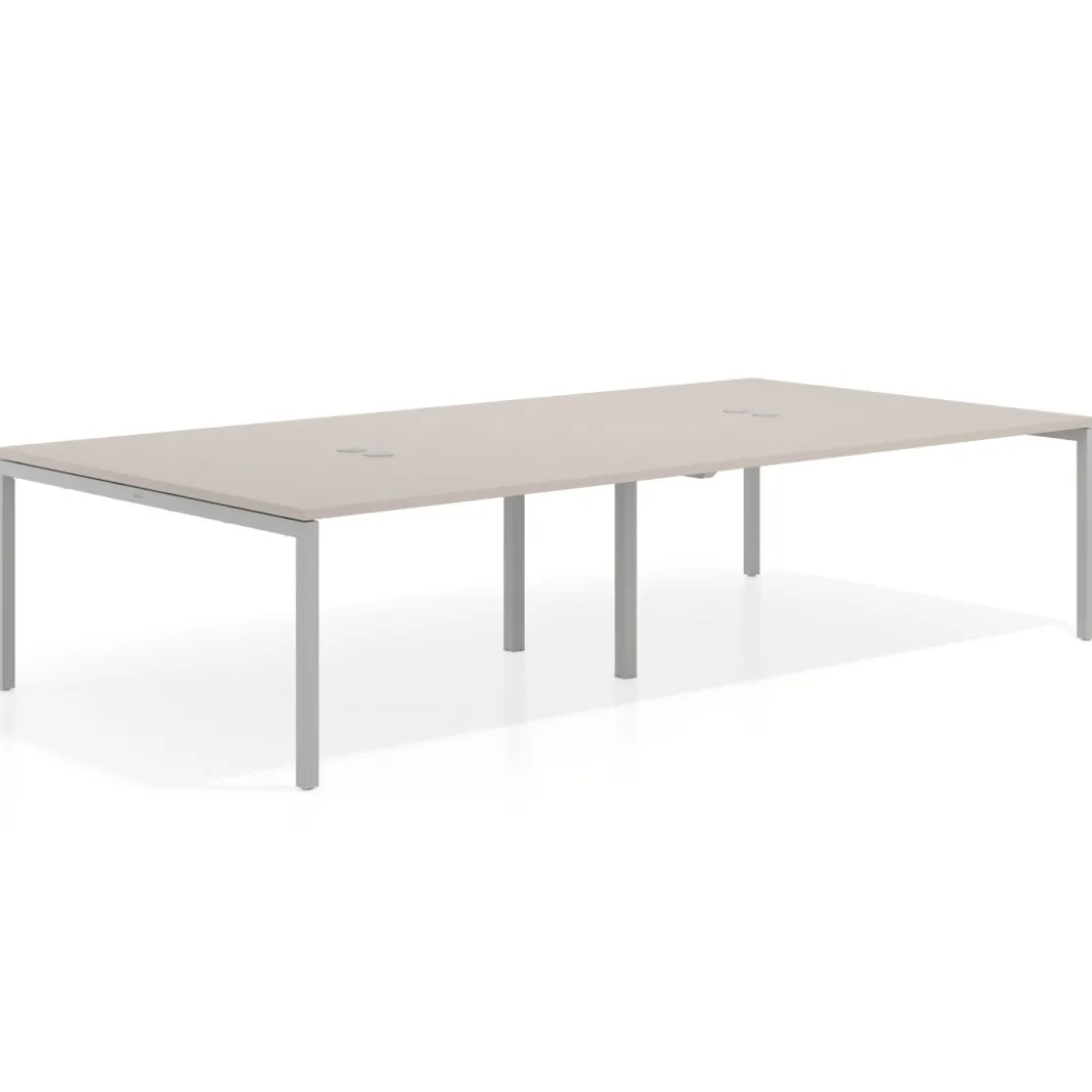 Mesa para coworking Kube doble, encimera continua fondo 166 cm, estructura aluminio