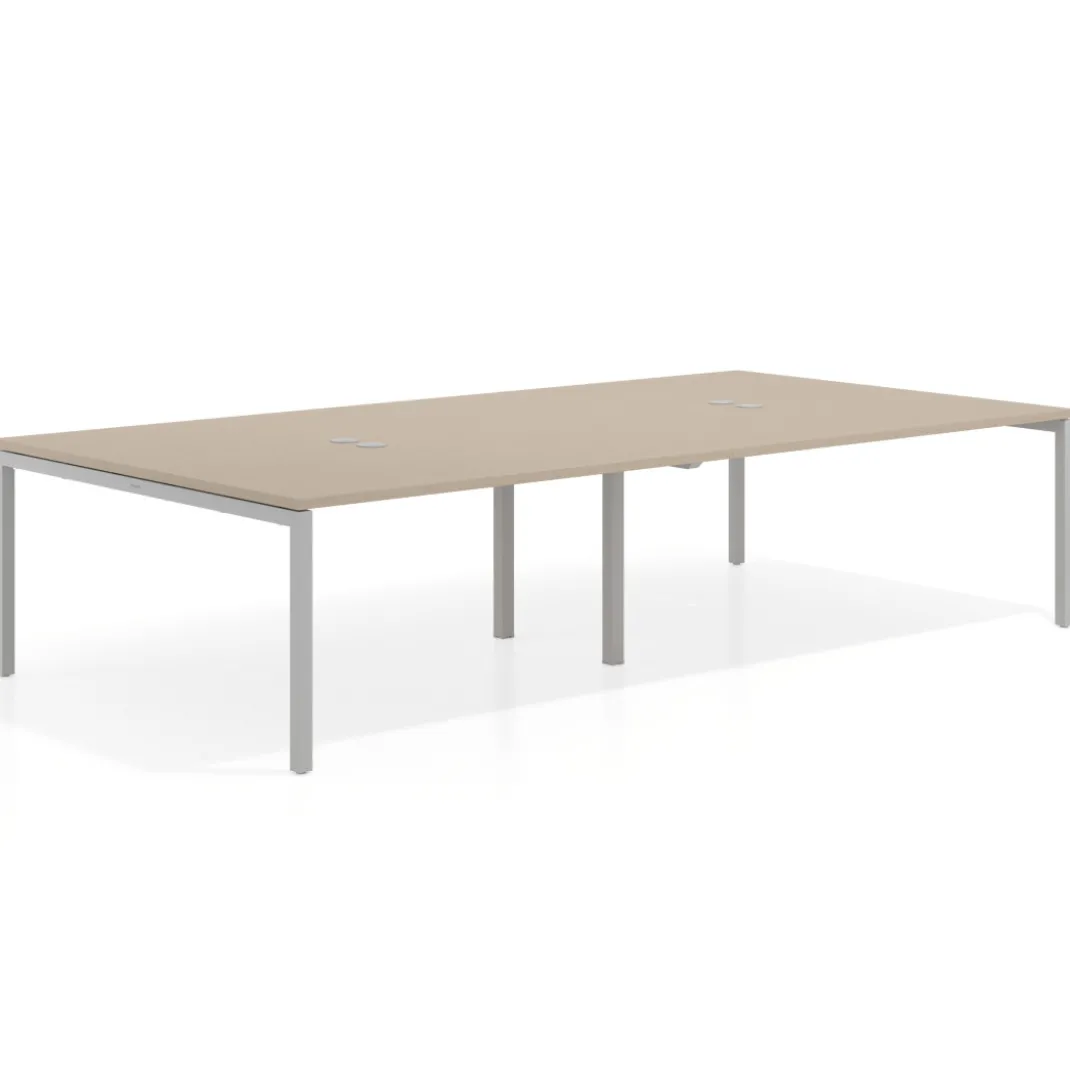 Mesa para coworking Kube doble, encimera continua fondo 166 cm, estructura aluminio