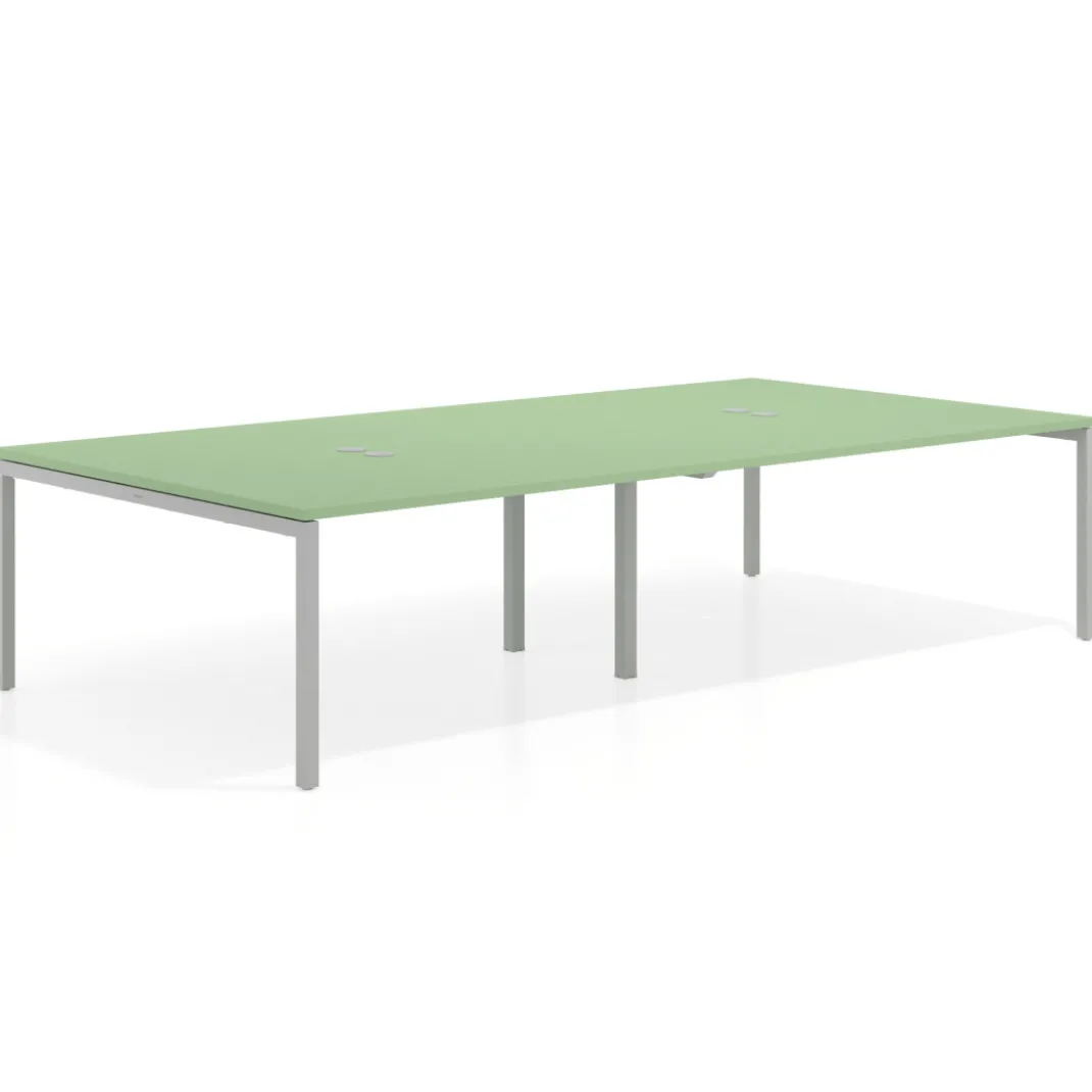 Mesa para coworking Kube doble, encimera continua fondo 166 cm, estructura aluminio