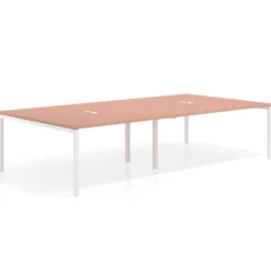 Mesa para coworking Kube doble, encimera continua fondo 166 cm, estructura blanca