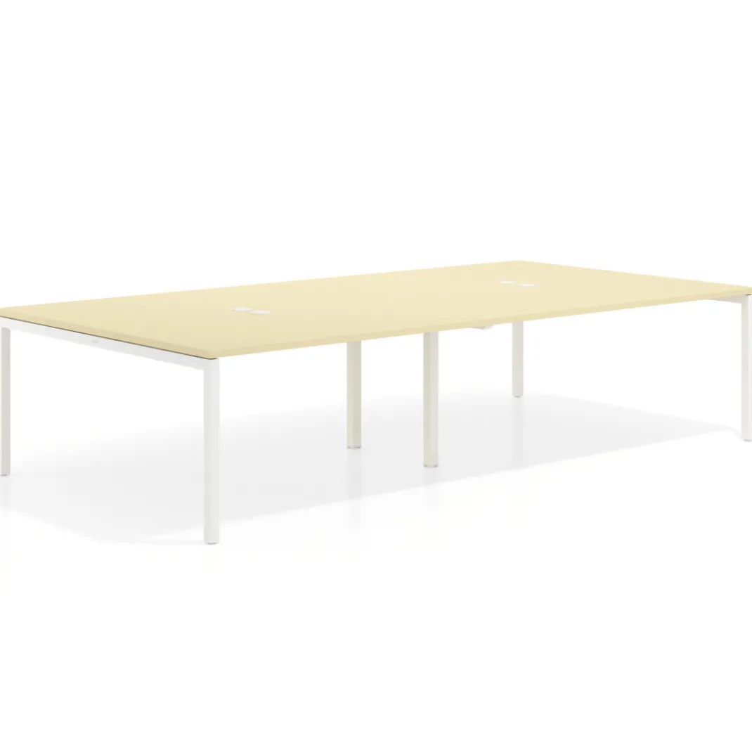 Mesa para coworking Kube doble, encimera continua fondo 166 cm, estructura blanca