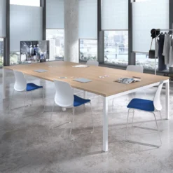 Mesa para coworking Kube doble, encimera continua fondo 166 cm, estructura blanca