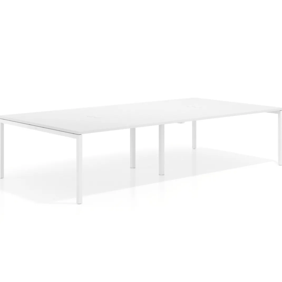 Mesa para coworking Kube doble, encimera continua fondo 166 cm, estructura blanca