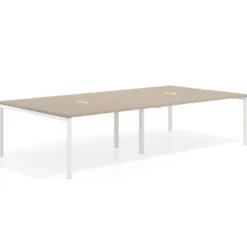 Mesa para coworking Kube doble, encimera continua fondo 166 cm, estructura blanca