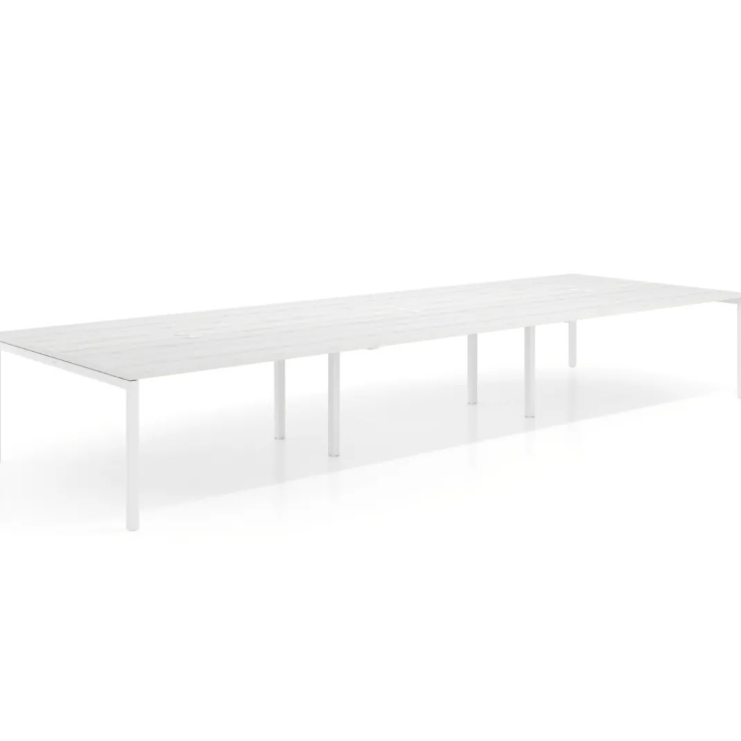 Mesa para coworking Kube triple, encimera continua fondo 166 cm, estructura blanca