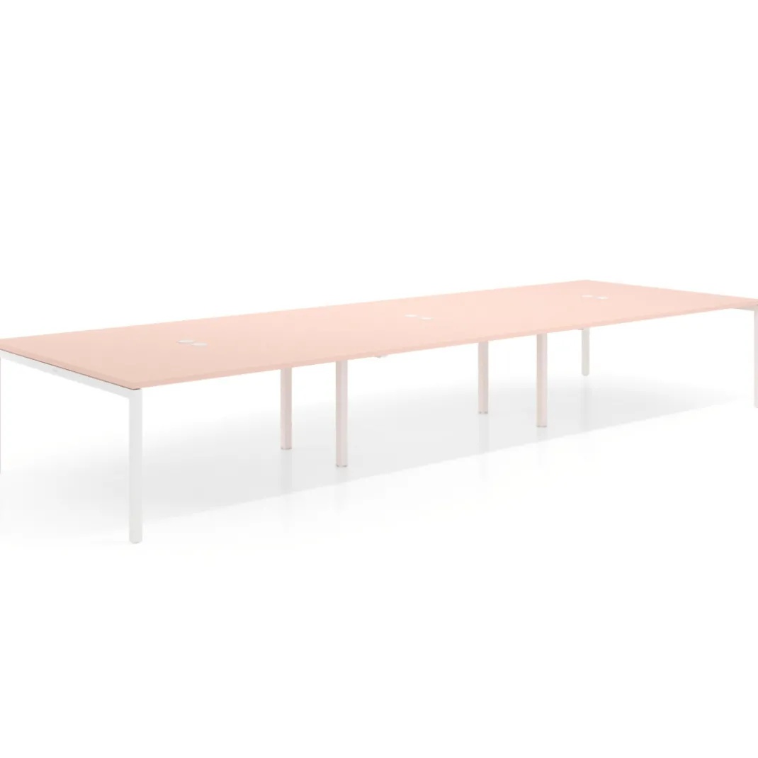 Mesa para coworking Kube triple, encimera continua fondo 166 cm, estructura blanca